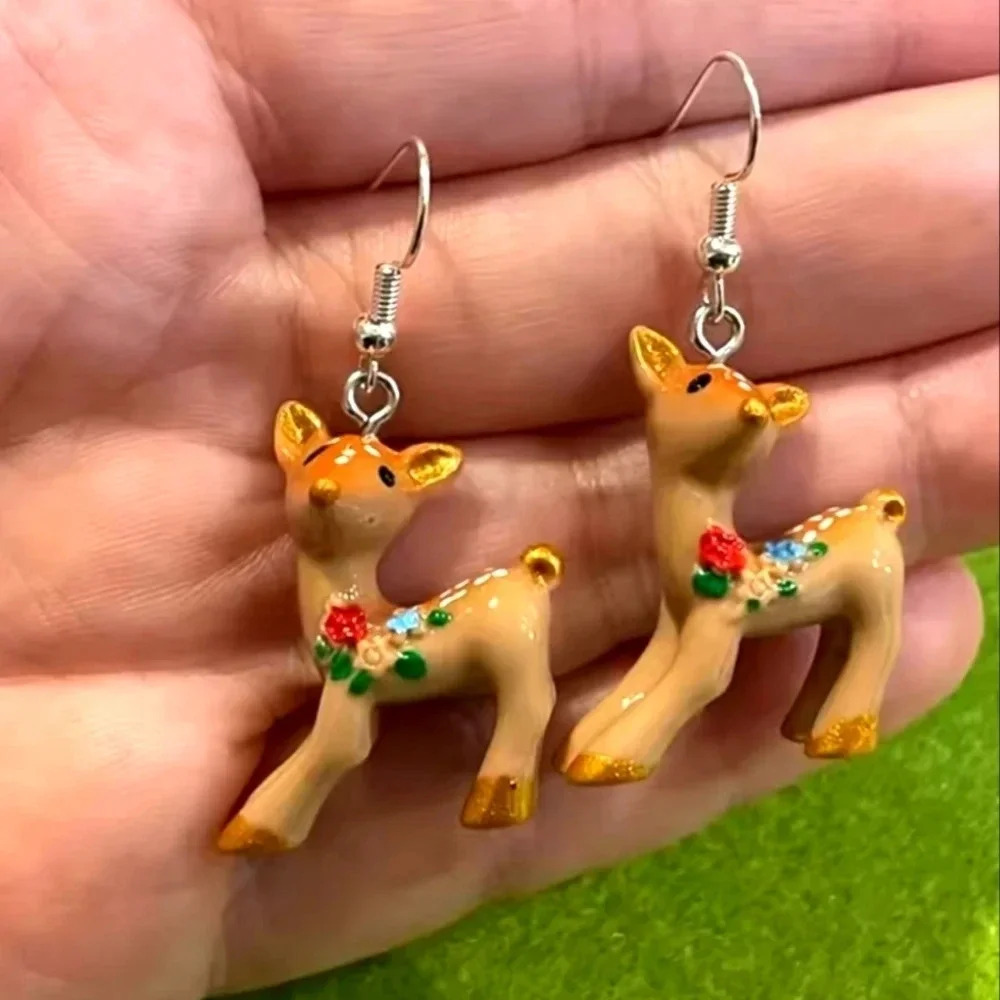 Floral Sitka Deer Dangle Earrings